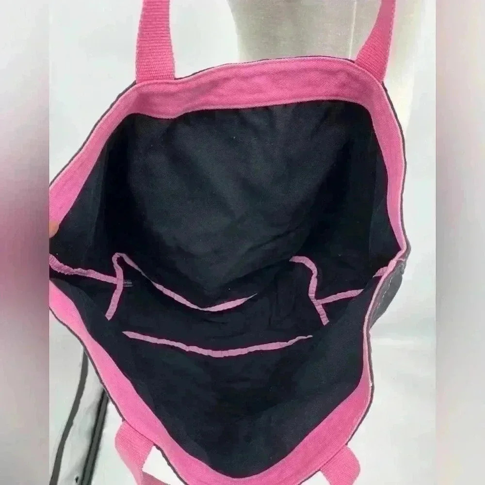 Victoria's Secret Black and Hot Pink Canvas Tote With Pink Rhinestone Heart - Picture 2 of 4